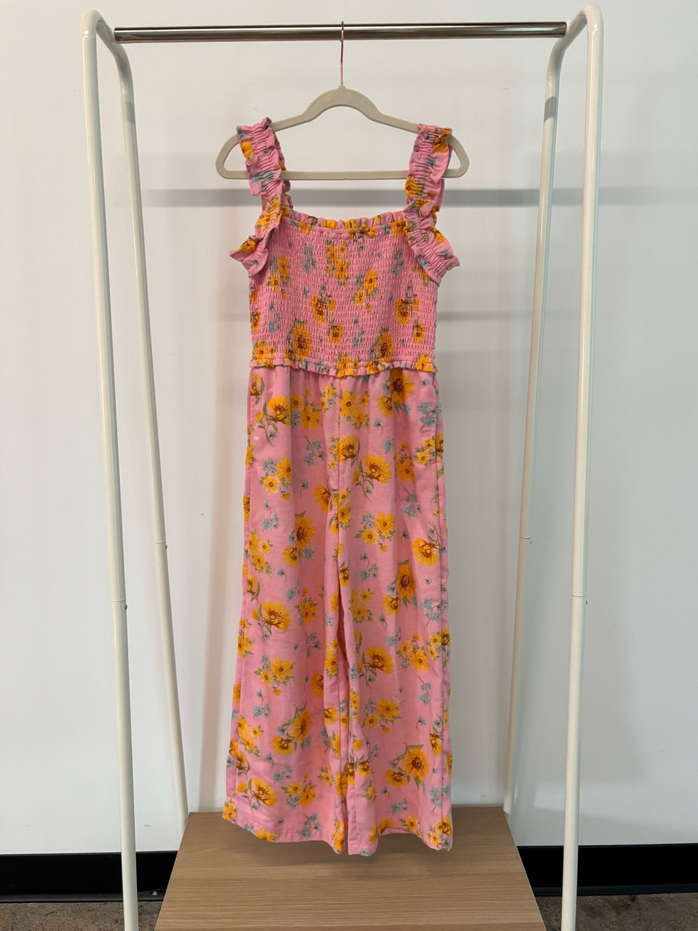 Old Navy Pink Floral Smocked‎ Jumpsuit with Ruffle Straps